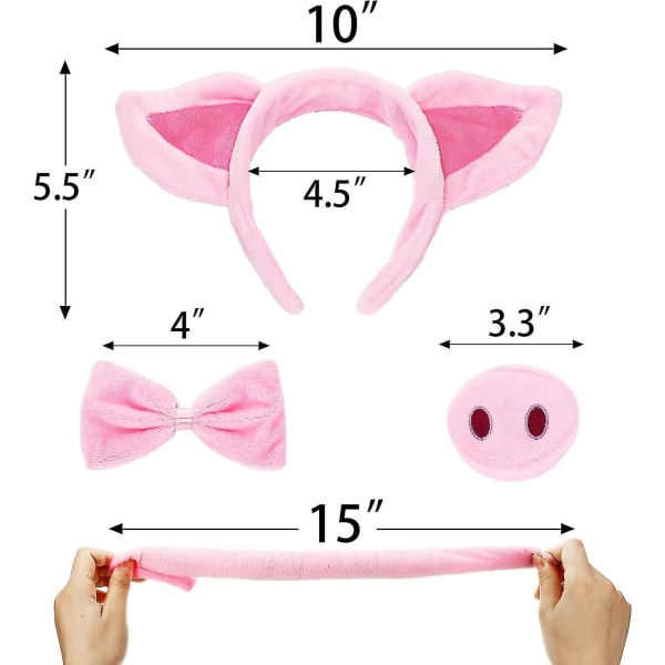 Dww-pig- set possun korvat nenähäntä ja rusetti Vaaleanpunainen possu puku asusteet lapsille-hy