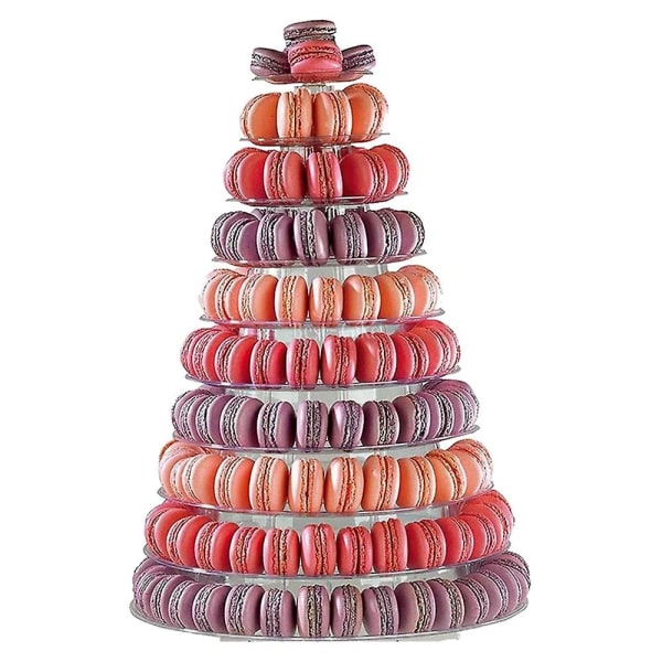 10-kerroksinen kuppikakkutelineen teline, pyöreä Macaron Tower -teline, kirkas kakkuteline hääpäiville Transparent