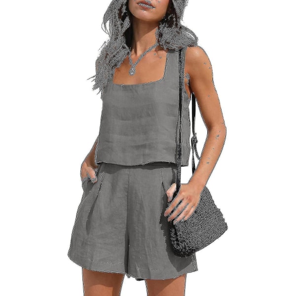 Kvinner 2-delt antrekk Matchende sett, linshorts Crop Tops Sommerferiesett Grey S