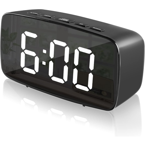 Digital väckarklocka, väckarklocka vid sängkanten med LED-datum, månad och temperatur visas, batteri och USB laddning