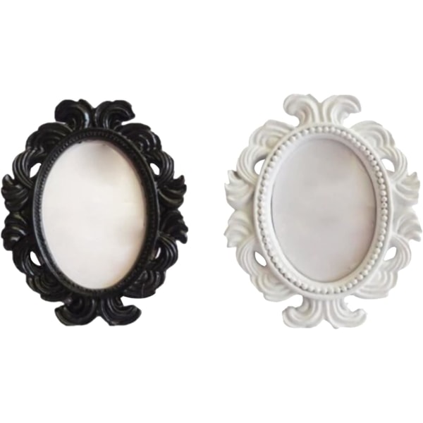 2 stk Mini fotorammer Foto billedskærmsrammer Barok ovale rammer til hjemmekontor Soveværelse Stue (Hvid Sort, 5*7 cm billedrammer)