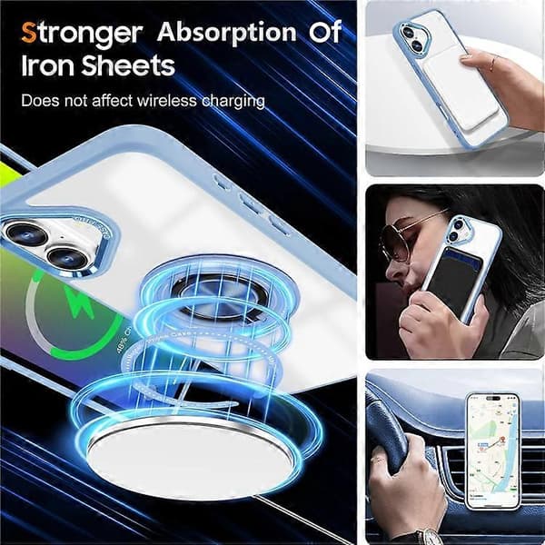 Kompatibel med iPhone 16-deksel Magnetisk ringholder støtte PC+TPU telefondeksel LightBlue