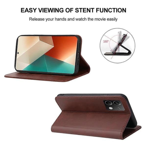 Magnetiskt läderfodral för Xiaomi Redmi Note 13 5G Brown