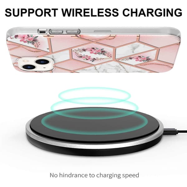 Elektroplettering Skjøting Marmor Blomstermønster TPU Støtsikkert Deksel for iPhone 14 Plus Pink Flower