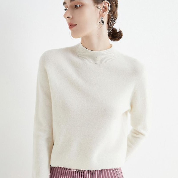 Cashmere genser for kvinner 100 % Cashmere lett, langermet strikket genser med rund hals white L