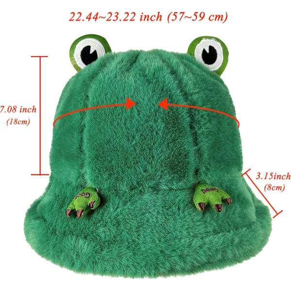 Fuzzy Bucket Hat för Kvinnor och Män - Luddig, Söt Bucket Hat för Vinter, Varm Plysch, Fiskehatt, Fluffig Sherpa, Rolig Hatt Frog-green
