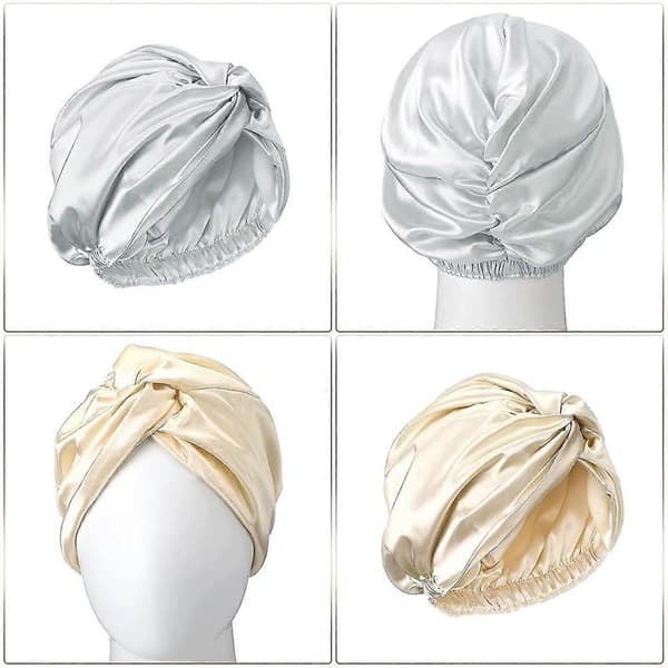 6 Dele Silkehætte Silkehårindpakning Til Søvn Og Naturlig Silkescrunchie Blød H Gray  Beige