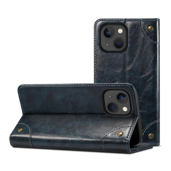Barok simpelt flip læder telefoncover til iPhone 14 Plus Blue