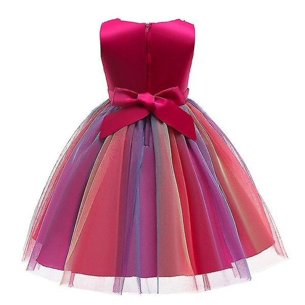 Jenter Paljettkjole Rainbow Tutu Bursdagsfest Prinsessekjole Pageant Kjole Blomsterkjole Rose Red 120cm(5-6T)