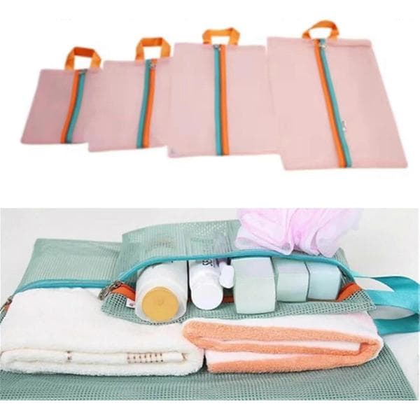 Pakkekuber Sæt med 4 Åndbare Mesh Rejsearrangørposer til Bagage med Holdbare Lynlåse Sort