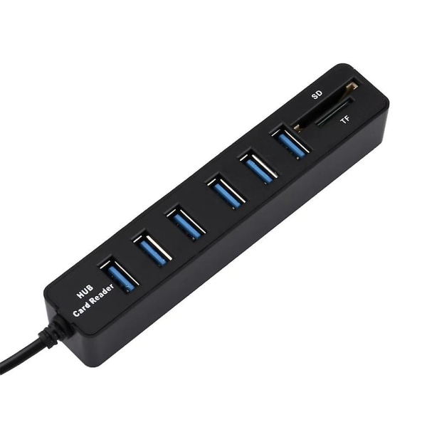 Usb Hub 6 Port Expander Adapter Usb 2.0 Hub Multi Usb Splitter 2.0 Hub Usb-hub Sd/tf kortlæser Fo Black