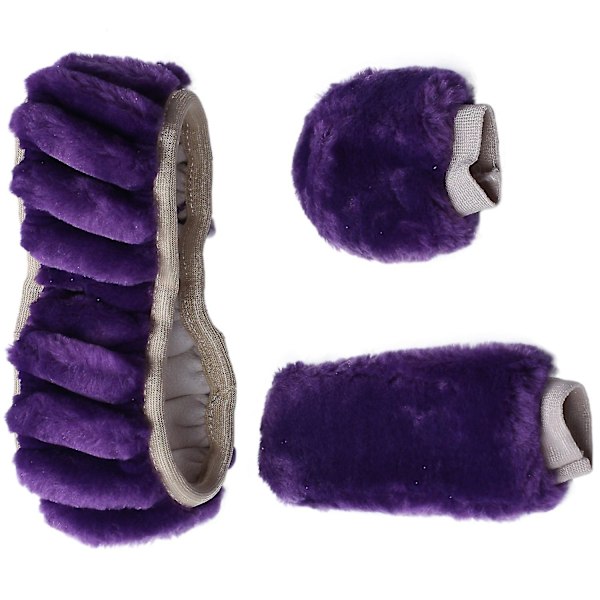 Plush rattstyrningsöverdrag för bil, vinter, konstpäls, handbroms- och växelspaksöverdrag, set, bilinredning, universal, violett