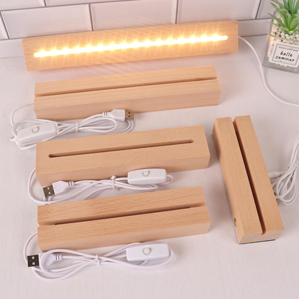 LED-yövalojalusta suorakaide näyttöjalusta tekokristalli puinen valaistu jalusta USB lataus yölamppu kodin sisustus Warm light XL
