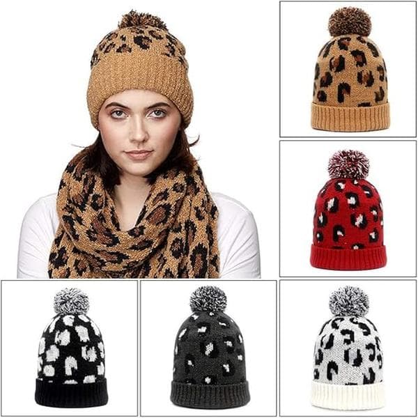 Høst Vinter Dame Leopardtrykk Strikket Hårball Ulllue Beanies