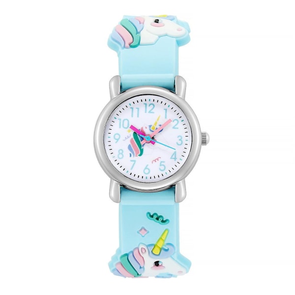 3d Unicorn Cartoon Watch Barn Barn Flickor Söt Quartz Armbandsur Födelsedagspresenter Blue