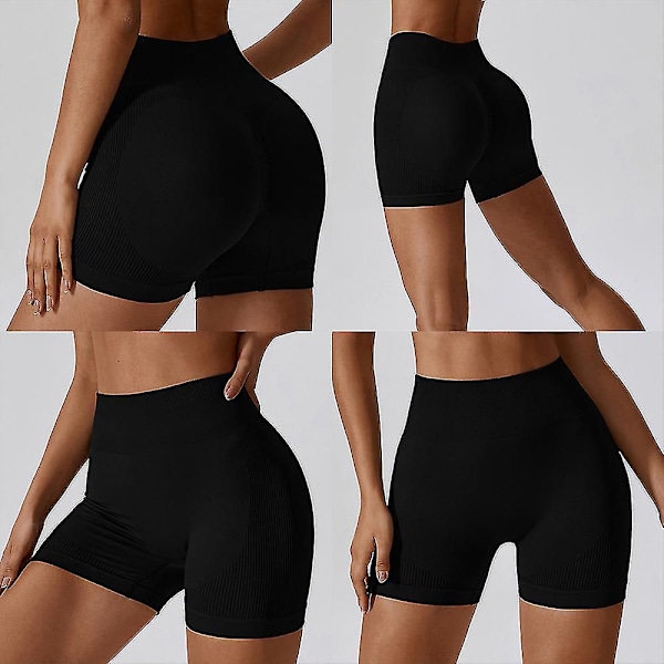 Sömlösa Sportshorts med Hög Midja, Hög Elastisk Andningsbar Träningsbyxa För Löpning Cykling Red L