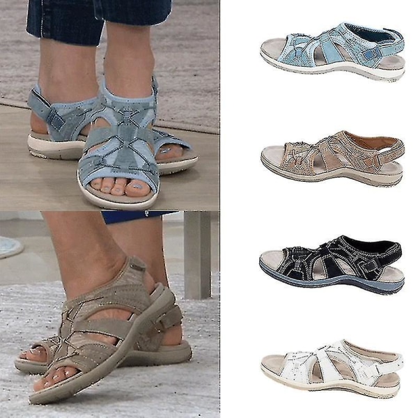 Ortopædiske sandaler til kvinder - behagelige sommerstrandsko til vandring udendørs Black 39