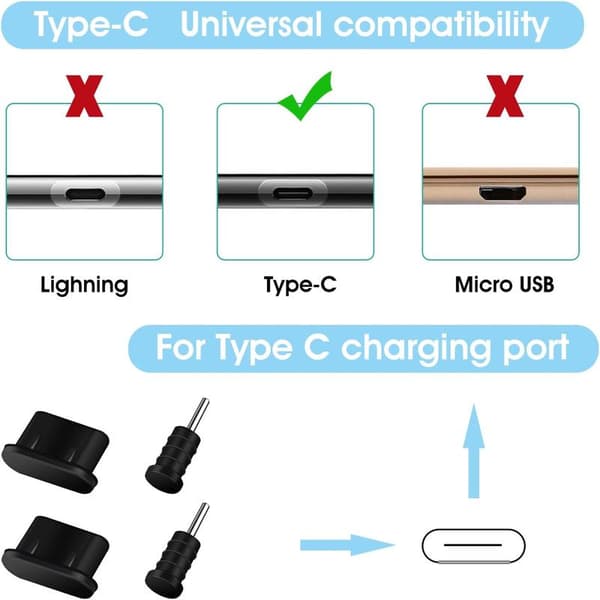 10 par USB-laddningsport dammskydd plugg set USB typ C A