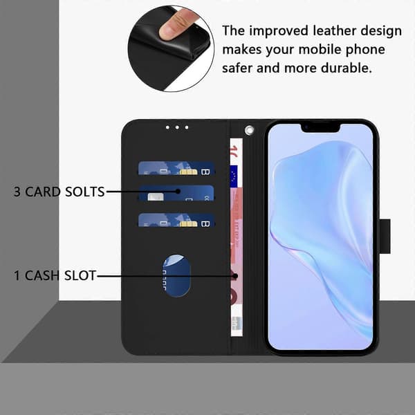 Skinnkänsla Läder Telefonfodral För iPhone 15 Plus Black