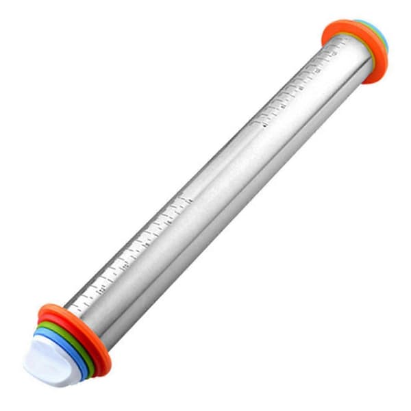 Justerbar kjevle med tykkelsesringer, deigrulle i rustfritt stål for paier_cdb1 Only Rolling Pins