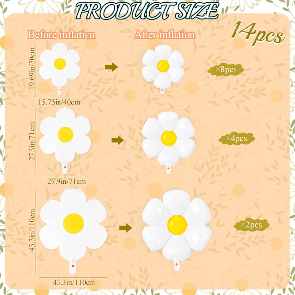 14 stk. Daisy Blomster Folieballoner Festdekorationer Piger Daisy Tema Fødselsdagsfest Babyshower Bryllup Daisy Ballon Dekorationer