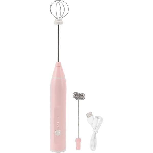 Mini håndholdt elektrisk skumvisp, multifunksjonell elektrisk visp, elektrisk eggevisp, kaffeskummer med 2 eggevisphoder for kaffe (rosa)