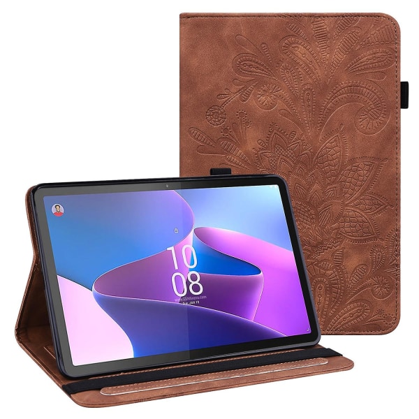 För Lenovo Tab P11 Gen 2 Imprinting Drop-proof Tablet Cover PU-läder case med stativ Brown