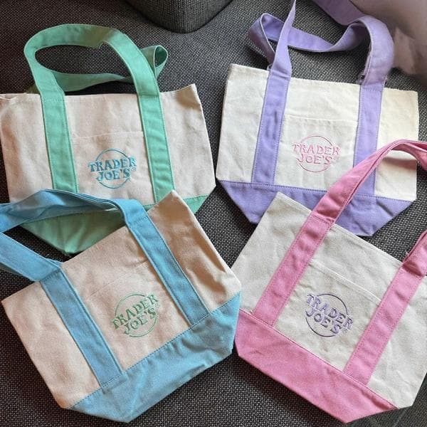 Trader Joes Pastel Mini Canvas Tote Tasker 2025 Begrænset Udgave Bset-4PCS