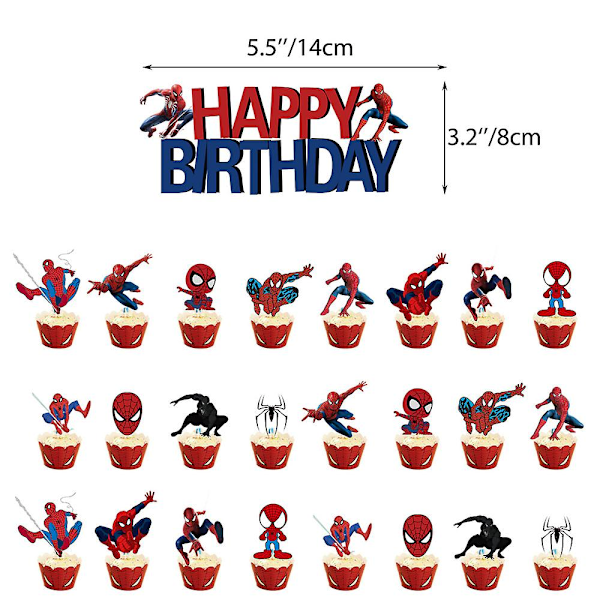 Hämähäkkimies syntymäpäiväjuhlakoristelu Ilmapallot Banner Cake Topper Set