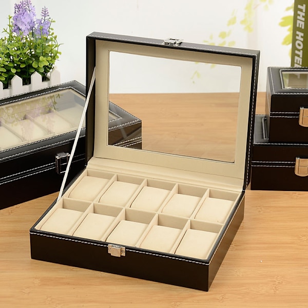 Läderurbox, urförvaringsbox, urvisningsbox, urbox, flera ur, smyckesbox, smycken, armbandbox