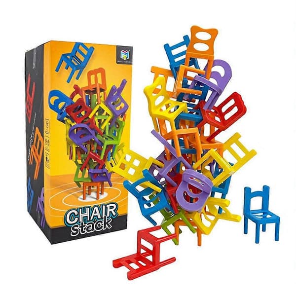 Mini Fargerik Stol Stabling Tårn Balansespill PileUp Treningsleke Brettspill 42pcs