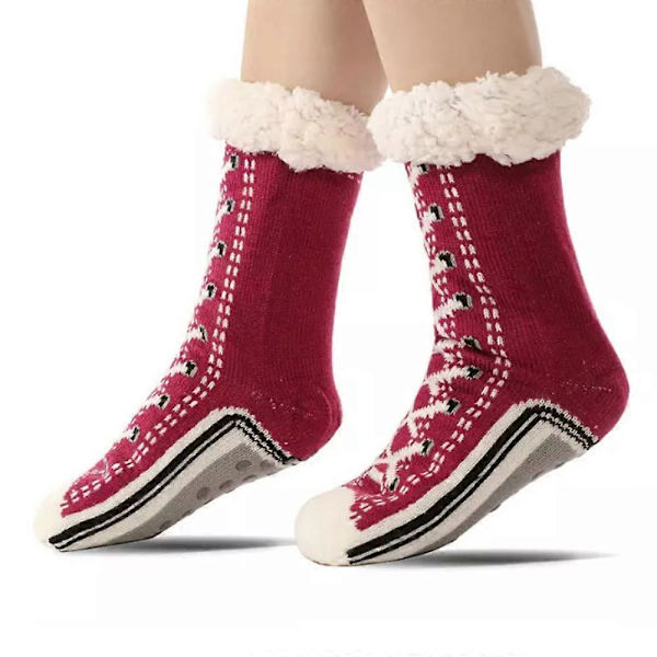 Ultratykke Kashmir-Hjemmesokker, Slippersokker med Antislip burgundy
