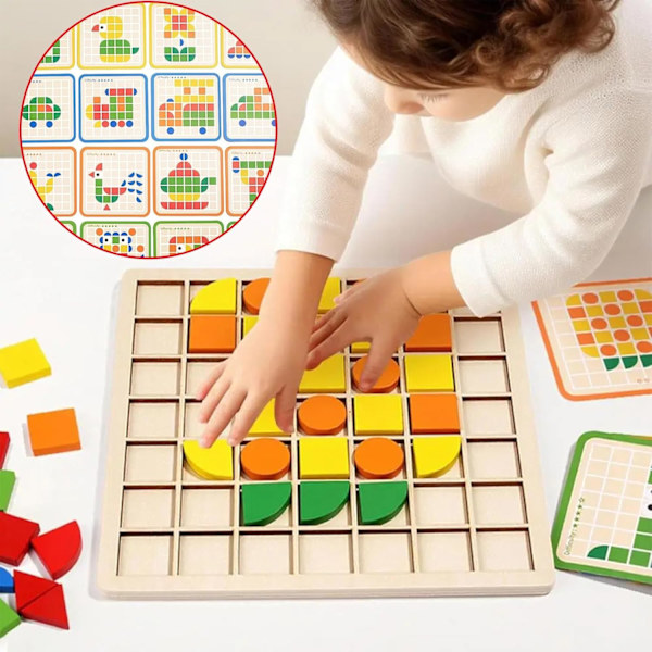 120 stykker Tangram-puslespil til børn, træpuslespil, pædagogiske spil til børn 3 4 5 6 år gamle, Montessori-legetøj, kreative interaktive spil A