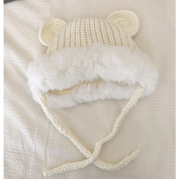 Söt plyschstickad Lei Feng-hatt för barn, varm öronvärmare i ull för höst och vinter (beige)