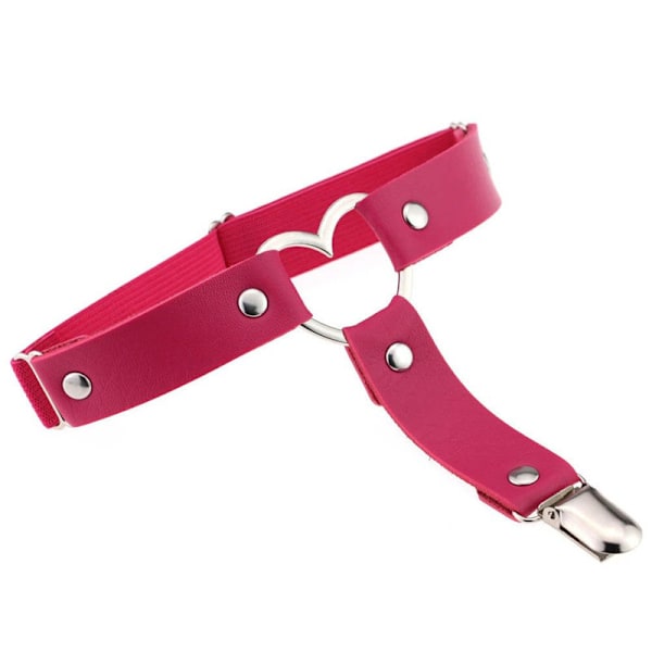 2 st Kvinnors Strumpband Elastiskt Hjärta PU-Läder Benstrumpband rose red