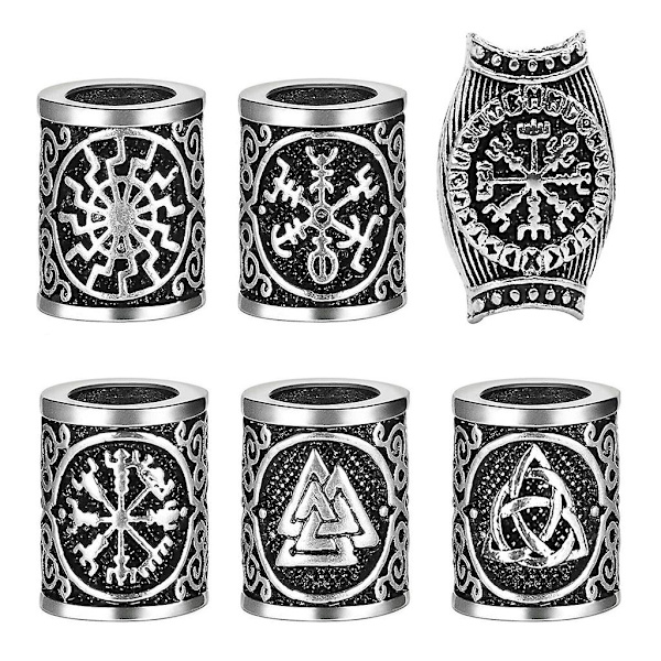 Skäggpärlor för män 6 delar set Vikings Runes Beads Norse Dreadlock Beads