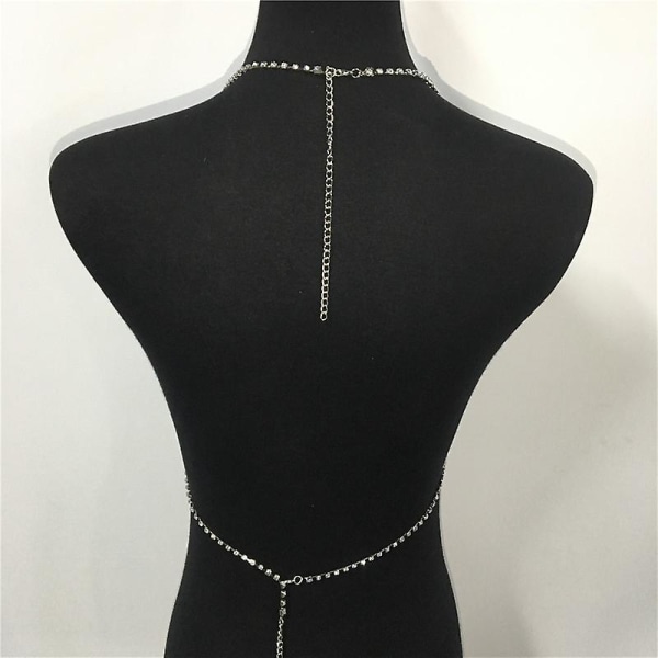 Klassisk overlappende sternal kæde Kvinde Sexet Mode Kropssmykker Rhinestone Geometrisk Trendy Gylden Fuld Krystal Ung gave White Silver Plated