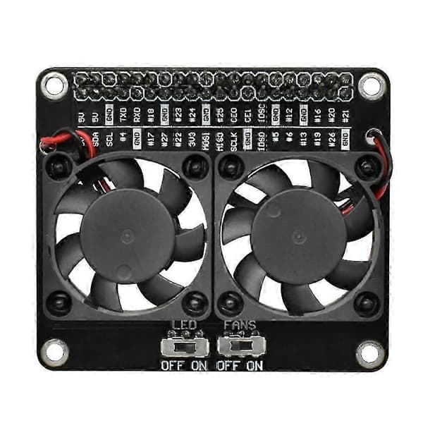 kompatibel med Raspberry Pi 4B/5B dubbelfläktradiator med grön LED black