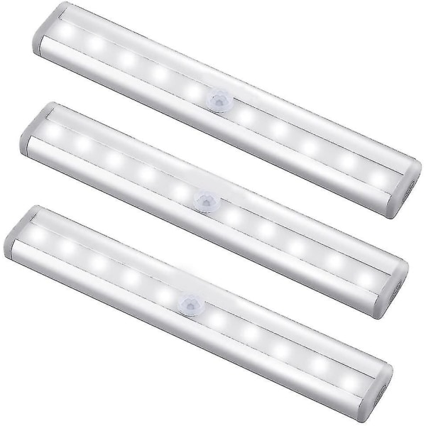 3 Pack Opgraderet USB Genopladelig 10 Led Magnetic Motion Sensor Light