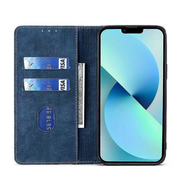RFID-stöldskyddande magnetiskt läderfodral för iPhone 14 Plus Blue