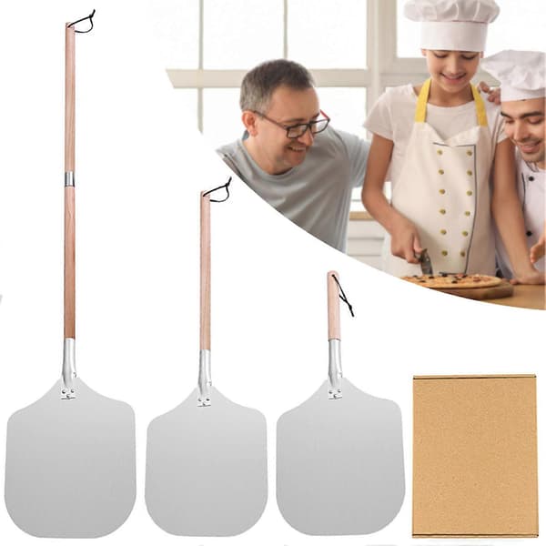 Pizzaspade i metall med trehåndtak, non-stick pizzaspade med trehåndtak for pizzabutikk 2