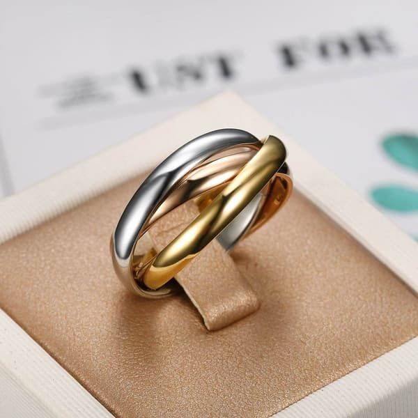 Ring Kvinde Mand (56mm) 3 Ringe Sammenflettede Stålbelagt Guld