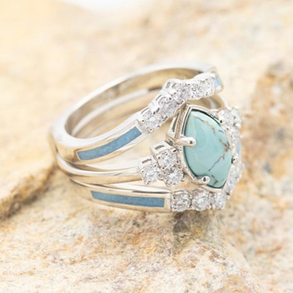 Hotrea! 3st Skönhet Turkos Ring Oval-diamant-finger-ring Grön Turkos Natur  10 Silver a08d | 10 | Silver | Fyndiq