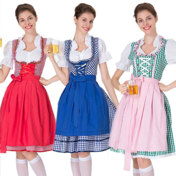 Kvinners Oktoberfest Kostyme Tysk Dirndl Kjole Kostymekjole Bavarian Carnival Party Light Blue 3XL