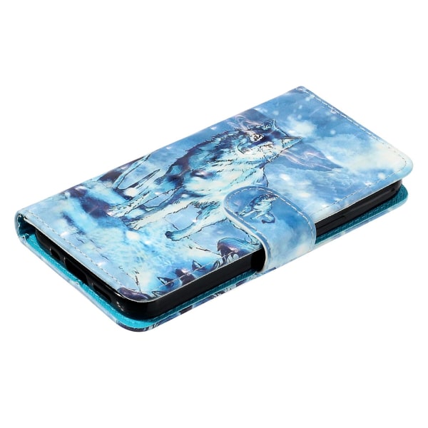Telefonveske med 3D-mønsterutskrift for Samsung Galaxy A14 5G, anti-ripe PU lær lommebok Flip Cover Stativ med stropp Snow Wolf