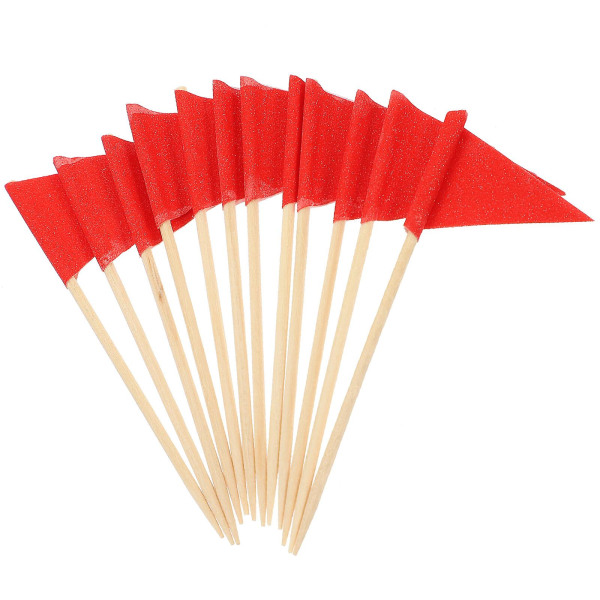 12pcs Toothpick Food Flags Cupcake Toppers Fruit Salad Cocktail Sticks Cupcake Toppers Flags Red 8CM