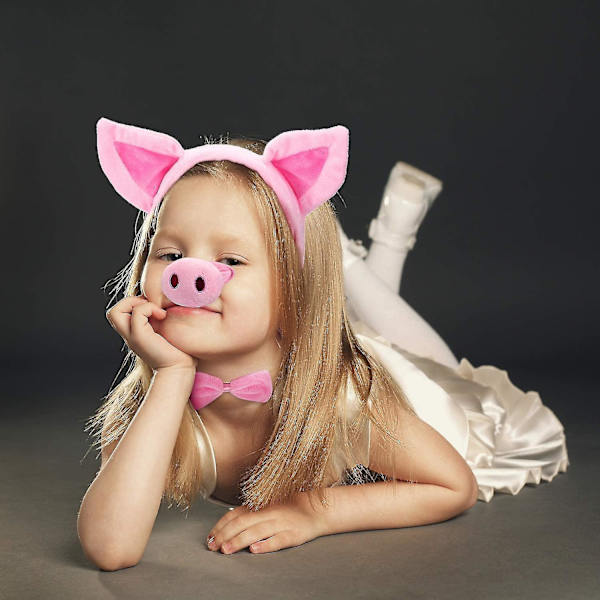 Dww-pig- set possun korvat nenähäntä ja rusetti Vaaleanpunainen possu puku asusteet lapsille-hy