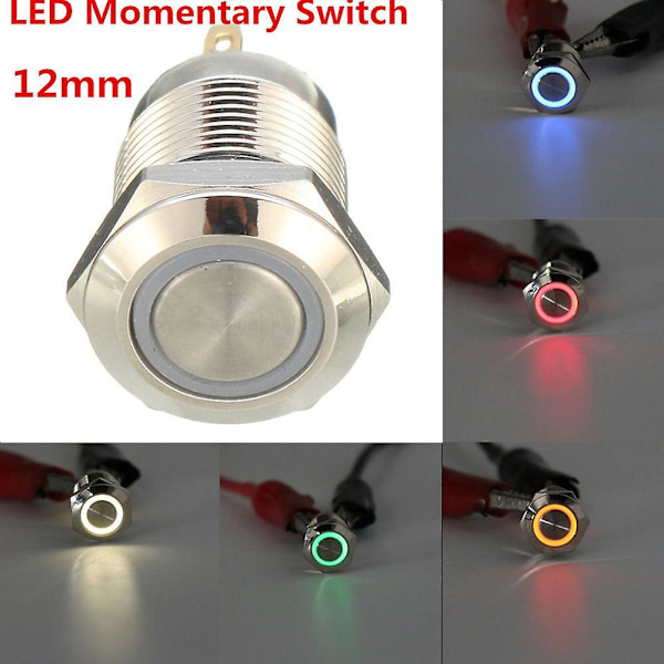 3 x 12mm Grön LED Ljus Metall Tryckknapp Momentanbrytare Båt Bil Vattentät