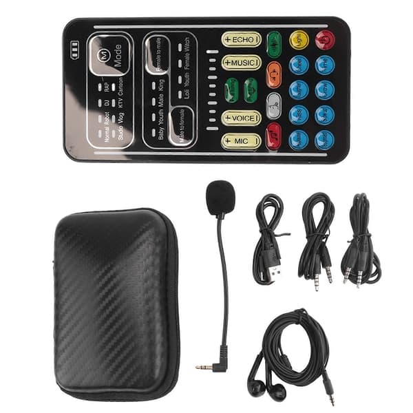 I9 Stemmeforvrænger Fuld Sæt Flere Lydeffekter Bluetooth Live Lydkort Ultratyndt Bærbart Live Lydkort Mikrofonværktøj Black