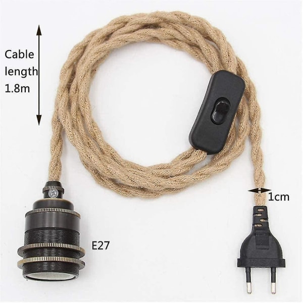 Vintage Hemp Rope Pendant Light Kit - Gjør-det-selv enkelthode hengende lys Cable Rope E27 (svart)